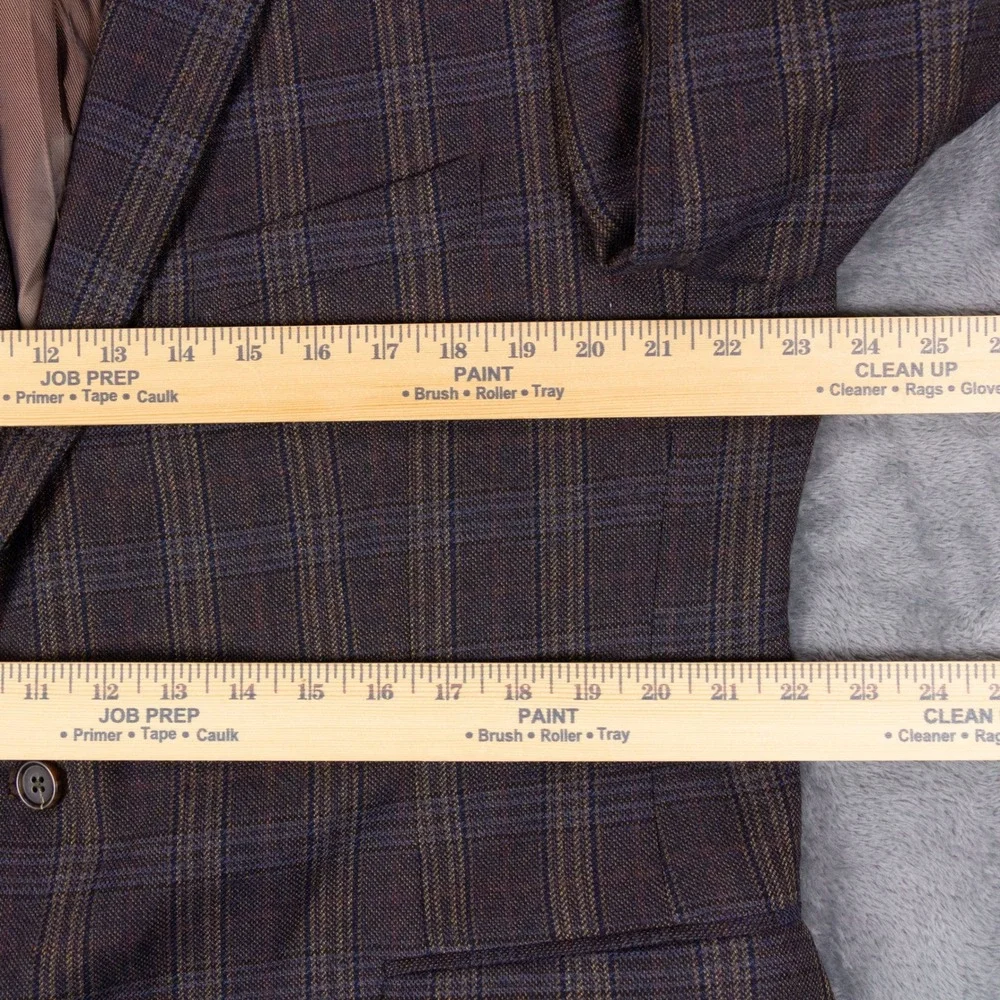 Stafford Sport Coat Blazer Mens 42R Slim Fit Brown Plaid Suede Elbow Patches
